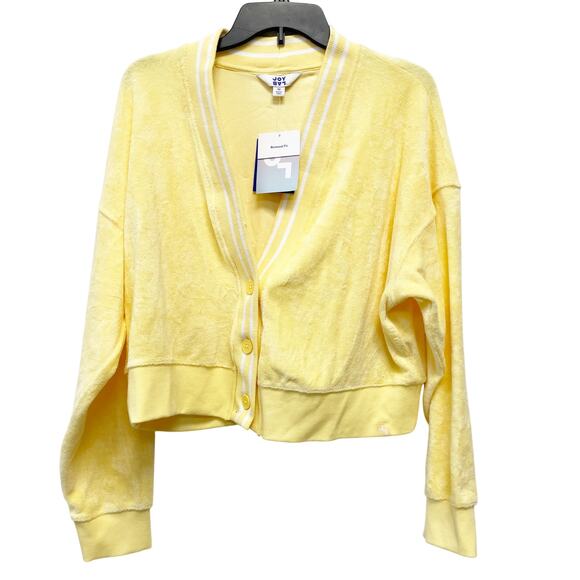 JoyLab Women's Towel Terry Cardigan Midweight Deep V Neck Yellow Size Medium - Picture 2 of 6